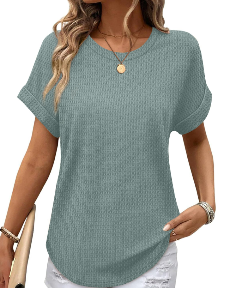 Avery Camiseta Mujer – Tejido Waffle con Manga Corta y Diseño Color Block