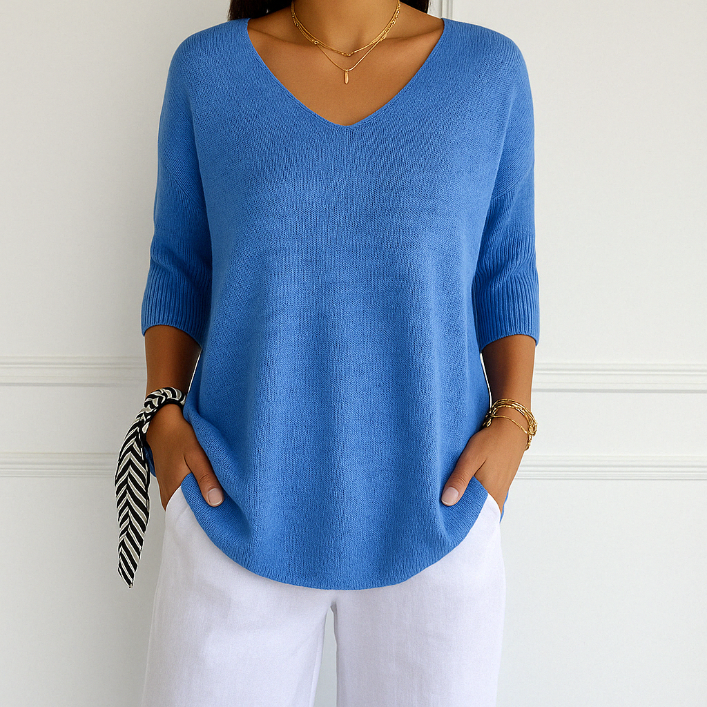 Coraline Jersey de Cuello V para Mujer – Suéter Elegante de Punto Fino Chic