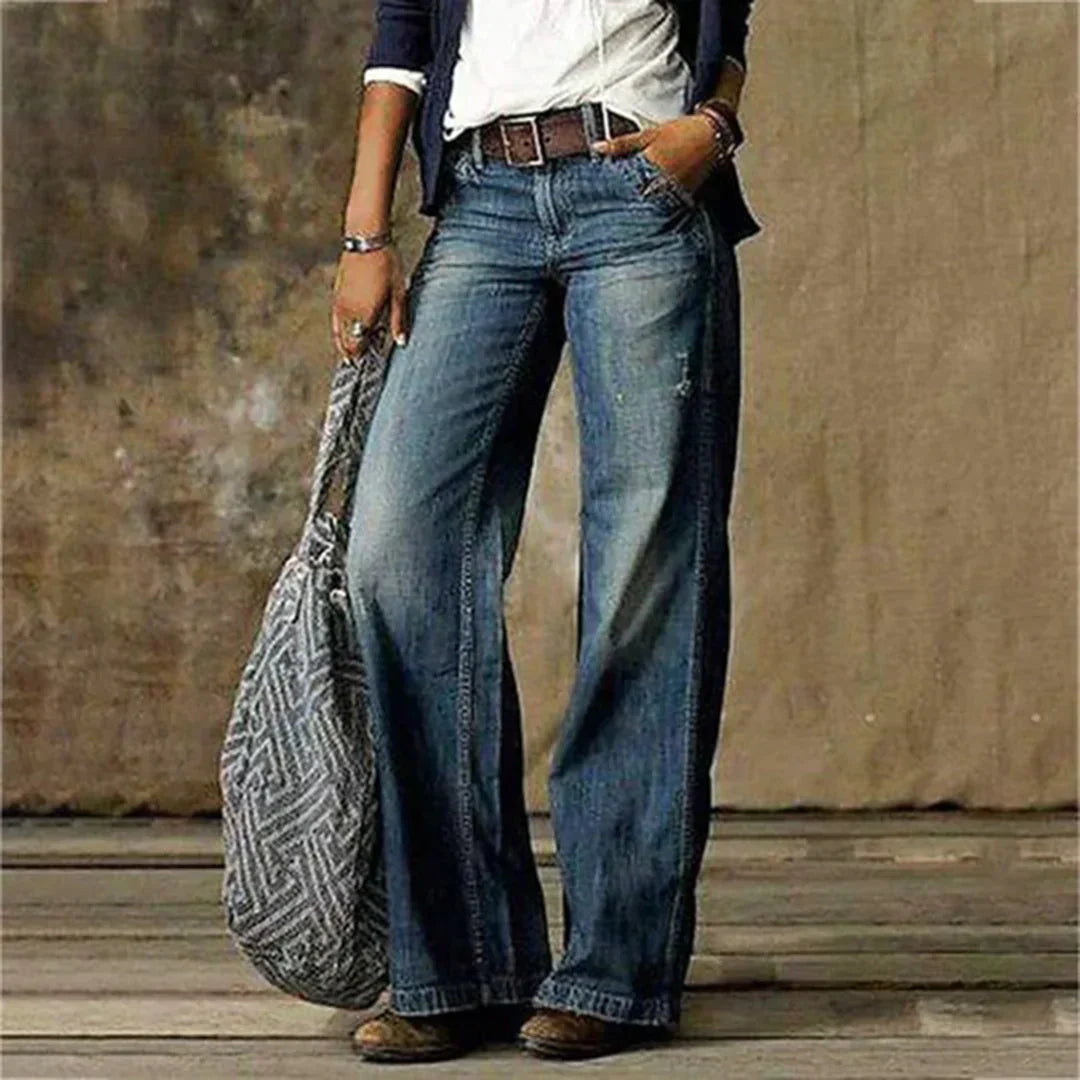 Emie Jeans de Tiro Bajo para Mujer – Vaqueros Vintage Stretch Elegantes