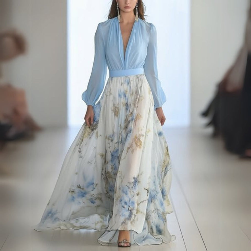 Lily Robe longue fleurie pour femme – Robe d'été bleue élégante chic