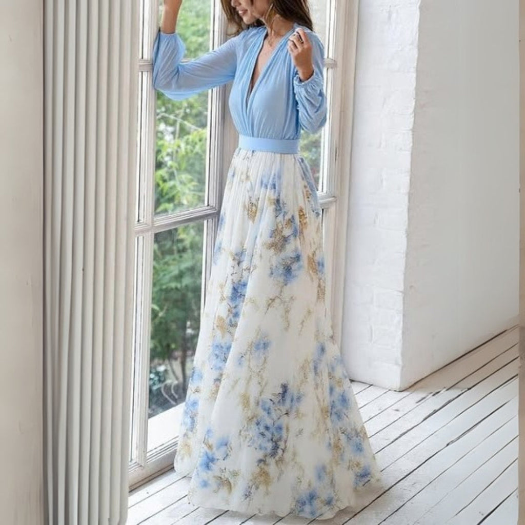 Lily Robe longue fleurie pour femme – Robe d'été bleue élégante chic