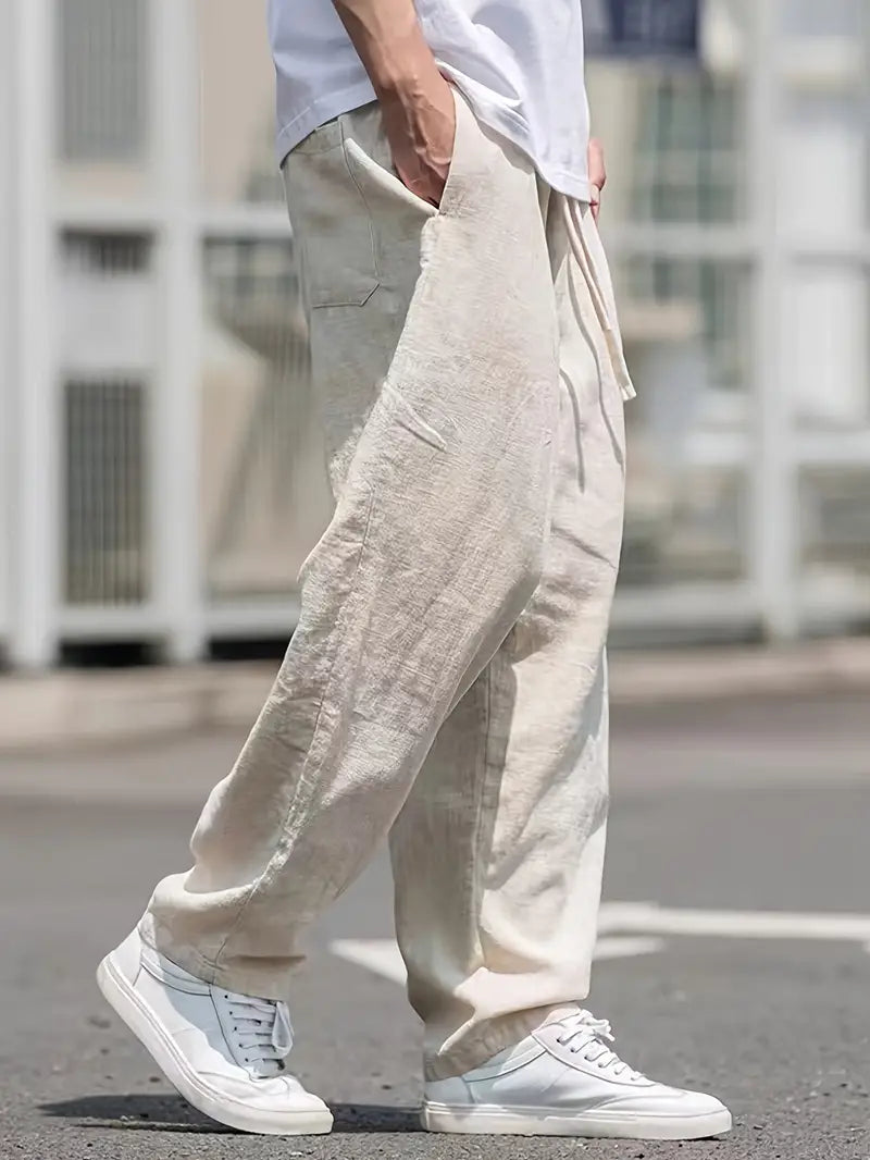 Liam Pantalón de Lino para Hombre – Pantalón Amplio Casual Elegante Verano