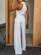 Aliya Combinaison palazzo pour femme – Combinaison décontractée chic sans manches moderne
