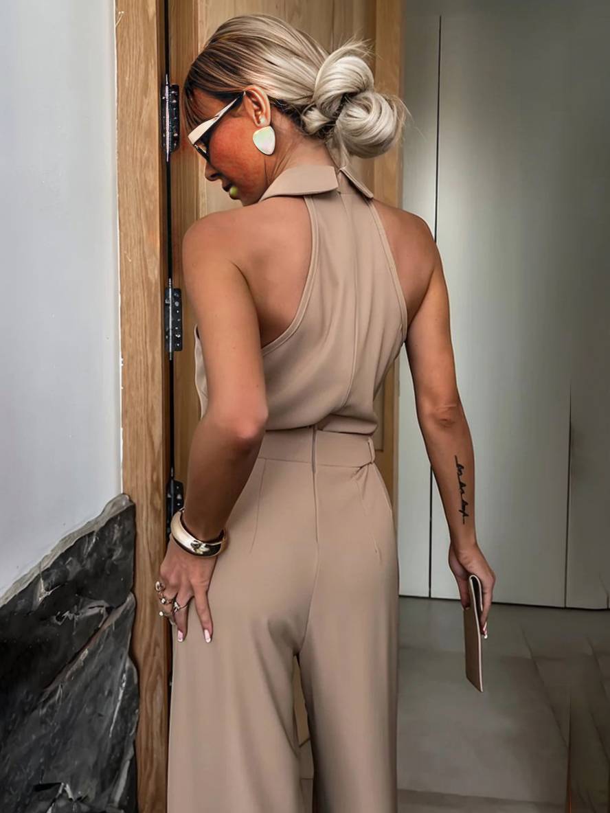 Aliya Combinaison palazzo pour femme – Combinaison décontractée chic sans manches moderne