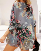 Valeria Kimono Mujer – Cárdigan Chifón Floral, Frente Abierto y Manga 3/4