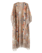 Sophia Kimono Mujer – Kimono Boho de Chifón Transparente con Flecos y Estampado Floral