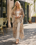 Sophia Kimono Mujer – Kimono Boho de Chifón Transparente con Flecos y Estampado Floral