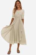 Vera Robe élégante pour femme – Robe en dentelle et chiffon ligne A chic