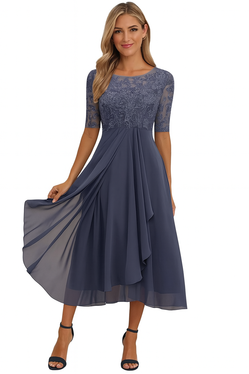 Vera Vestido Elegante para Mujer – Vestido de Encaje y Chifón Línea A Chic
