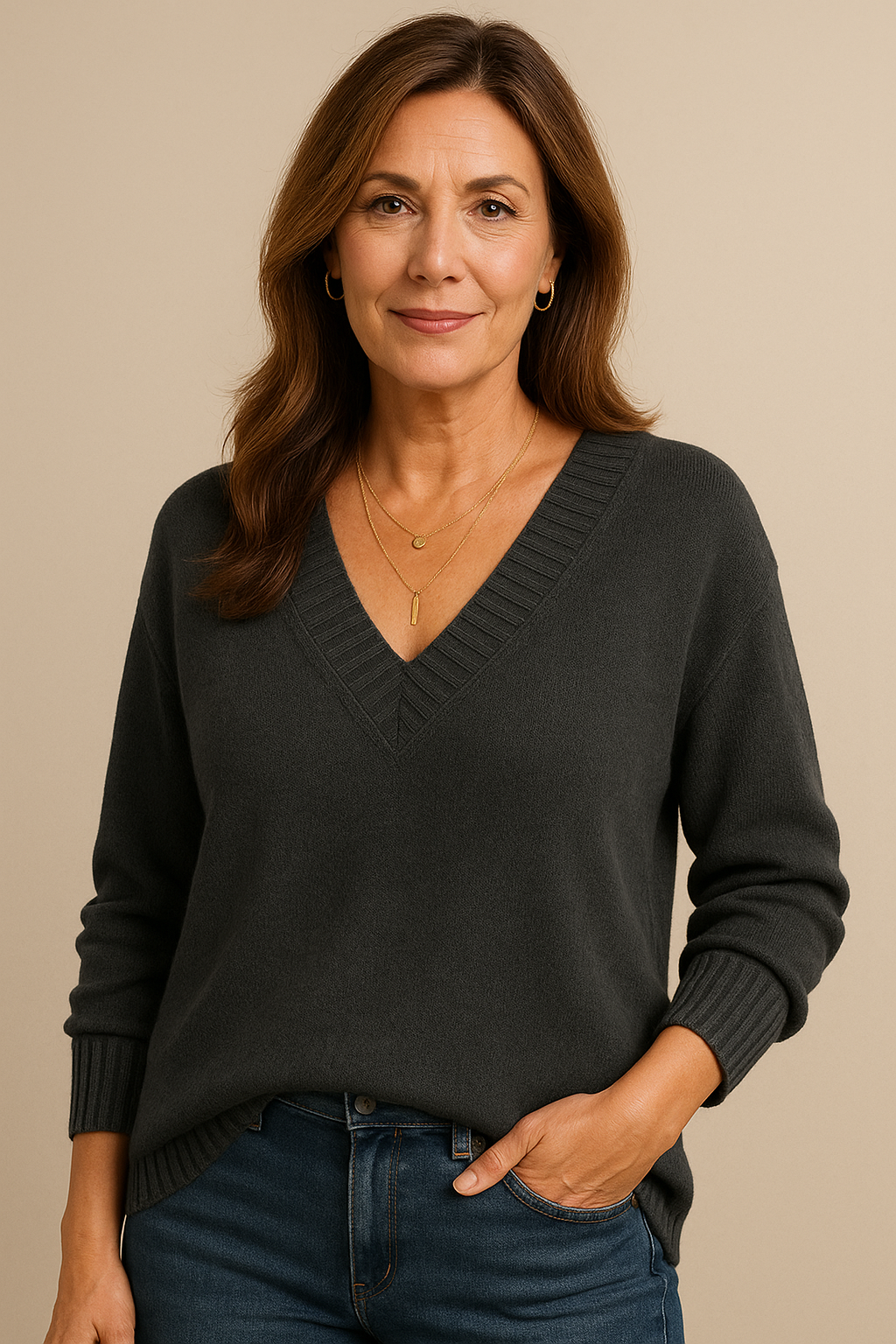 Zeyann Maglione di Cashmere da Donna – Maglione Elegante con Scollo a V Premium Chic