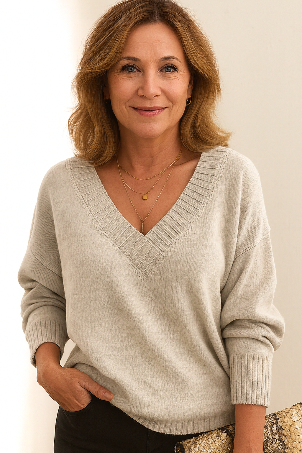 Zeyann Maglione di Cashmere da Donna – Maglione Elegante con Scollo a V Premium Chic