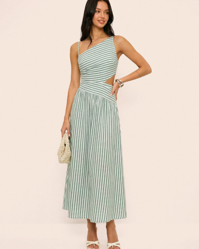 Roselyn Vestido Maxi Mujer – Escote Asimétrico, Sin Mangas y Cremallera Oculta