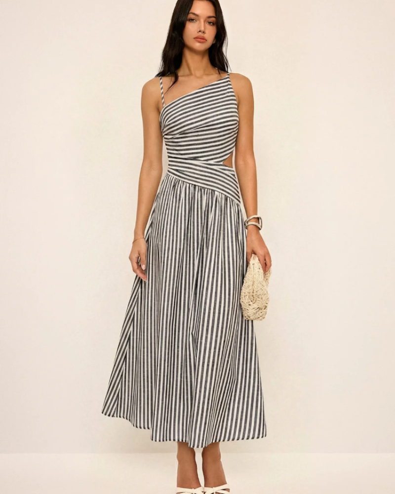 Roselyn Vestido Maxi Mujer – Escote Asimétrico, Sin Mangas y Cremallera Oculta