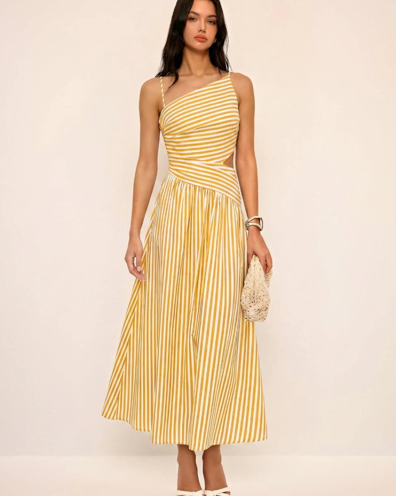 Roselyn Vestido Maxi Mujer – Escote Asimétrico, Sin Mangas y Cremallera Oculta