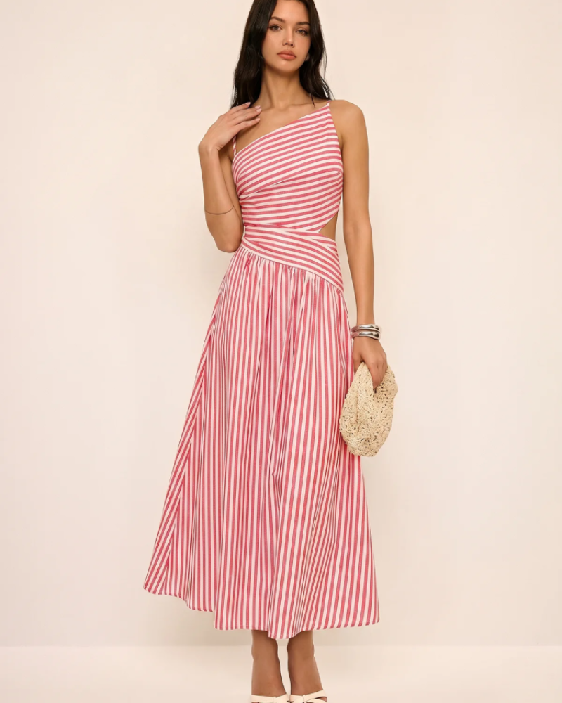 Roselyn Vestido Maxi Mujer – Escote Asimétrico, Sin Mangas y Cremallera Oculta