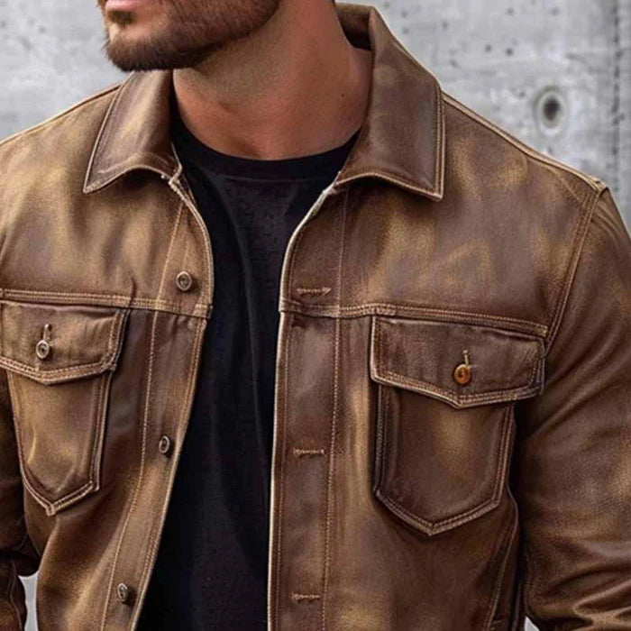Pierre Chaqueta de Cuero Vintage para Hombre – Cazadora Elegante Premium Casual