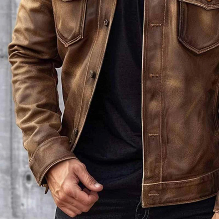 Pierre Giacca di Pelle Vintage da Uomo – Giubbotto Elegante Premium Casual