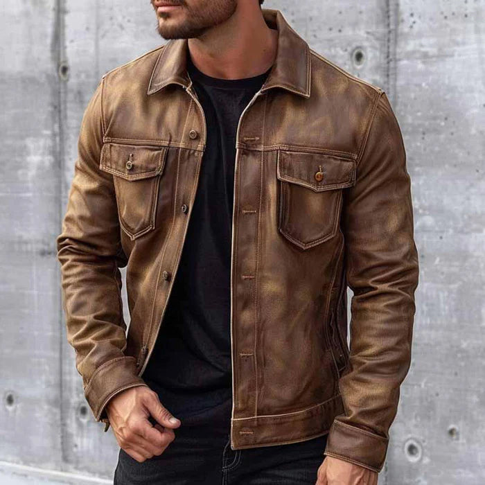 Pierre Giacca di Pelle Vintage da Uomo – Giubbotto Elegante Premium Casual