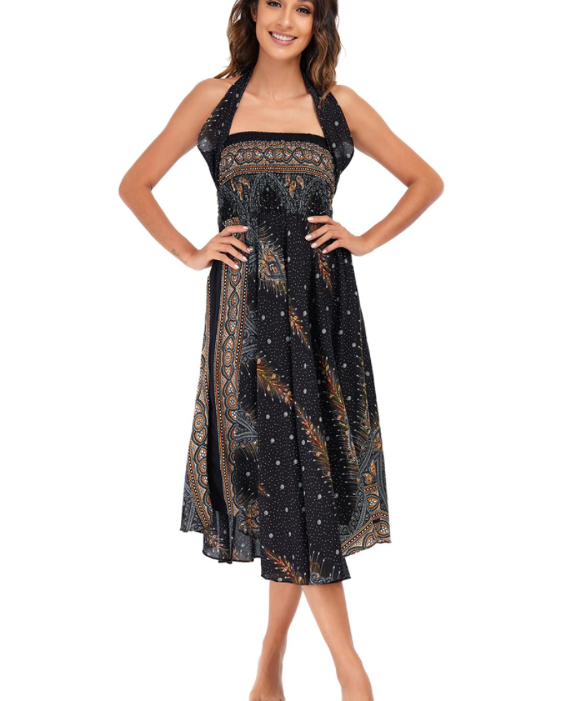 Summer Vestido Maxi Boho Mujer – Viscosa 2 en 1 con Cintura Elástica