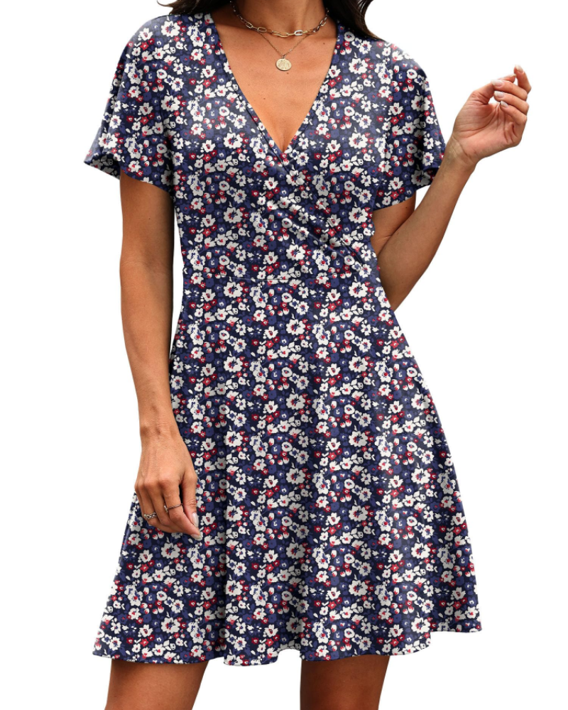 Lydia Vestido Mujer – Diseño Cruzado con V-Cuello y Mangas con Volantes