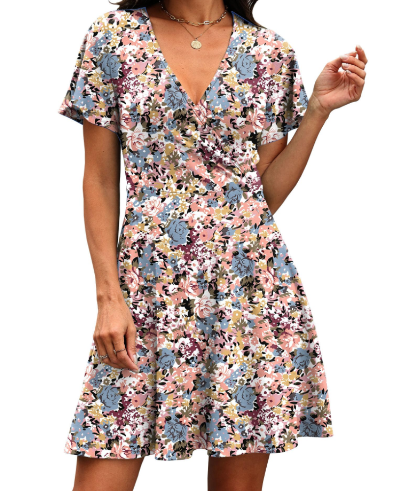Lydia Vestido Mujer – Diseño Cruzado con V-Cuello y Mangas con Volantes