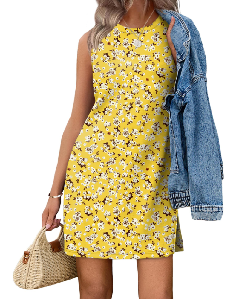 Emily Vestido Boho Mujer – Corte A-Line con Manga Corta y Aberturas Laterales