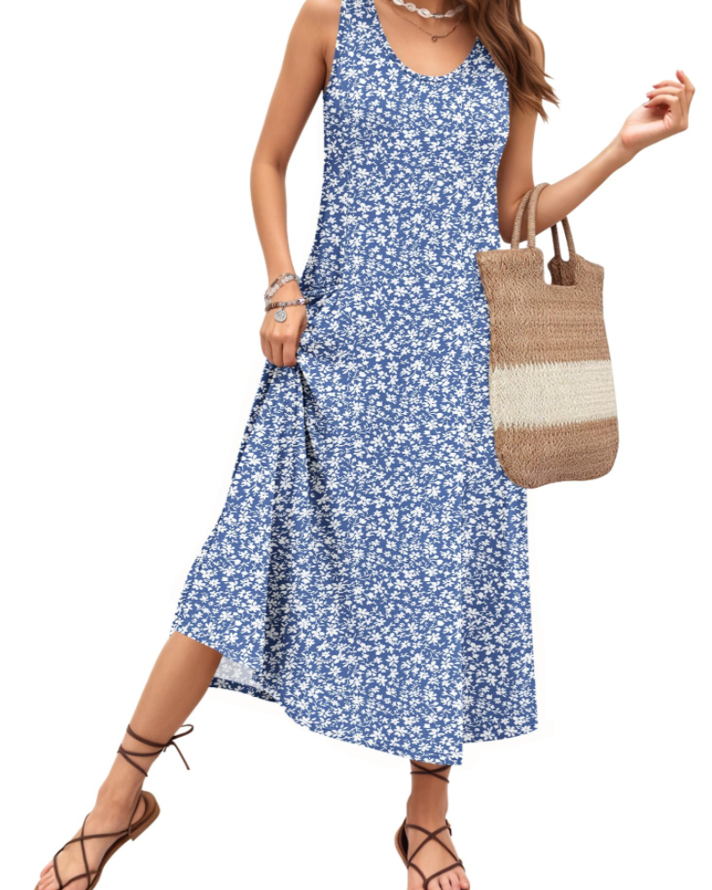 Isabella Vestido Maxi Mujer – Sin Mangas, Cuello U, Corte Línea A y Bolsillos