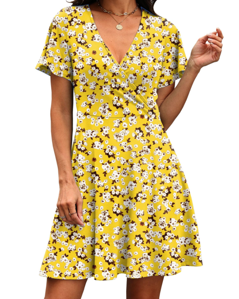 Lydia Vestido Mujer – Diseño Cruzado con V-Cuello y Mangas con Volantes