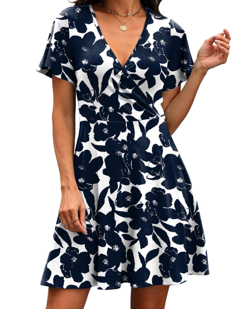 Lydia Vestido Mujer – Diseño Cruzado con V-Cuello y Mangas con Volantes