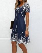 Adeline Vestido Midi Mujer – Manga Corta, Estampado, Cuello Redondo y Corte Cómodo