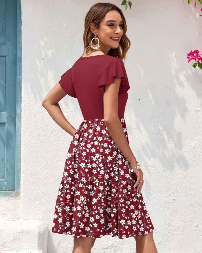 Scarlett Vestido Mujer – Corte A-Line con V-Cuello, Volantes y Bolsillos
