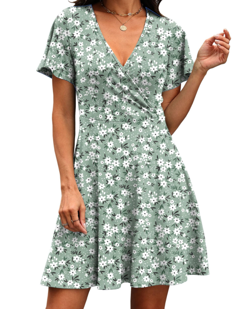 Lydia Vestido Mujer – Diseño Cruzado con V-Cuello y Mangas con Volantes