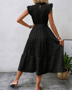 Florence Vestido Maxi Mujer – Negro, Cuello Alto, Cinturón y Bajo Corte A