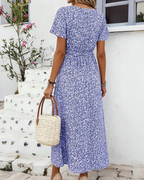 Molly Vestido Maxi Mujer – Escote en V, Manga Corta y Tejido Elástico Ligero