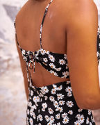 Marina Vestido Midi Mujer – Floral Margarita, Sin Tirantes, Fruncido y Abertura