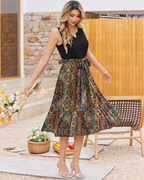 Lydia Vestido Midi Mujer – Sin Mangas, Escote en V, Cinturón y Bolsillos