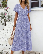 Molly Vestido Maxi Mujer – Escote en V, Manga Corta y Tejido Elástico Ligero