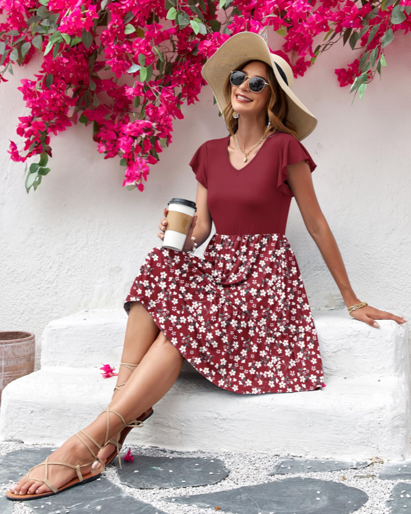 Scarlett Vestido Mujer – Corte A-Line con V-Cuello, Volantes y Bolsillos