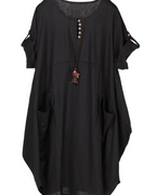 Marina Vestito T-shirt Donna – Misto Lino, Tasche Grandi e Bottoni