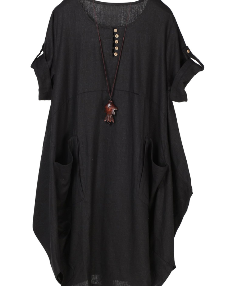 Marina Vestito T-shirt Donna – Misto Lino, Tasche Grandi e Bottoni