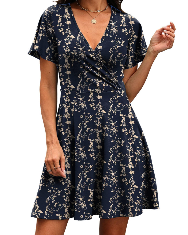 Lydia Vestido Mujer – Diseño Cruzado con V-Cuello y Mangas con Volantes