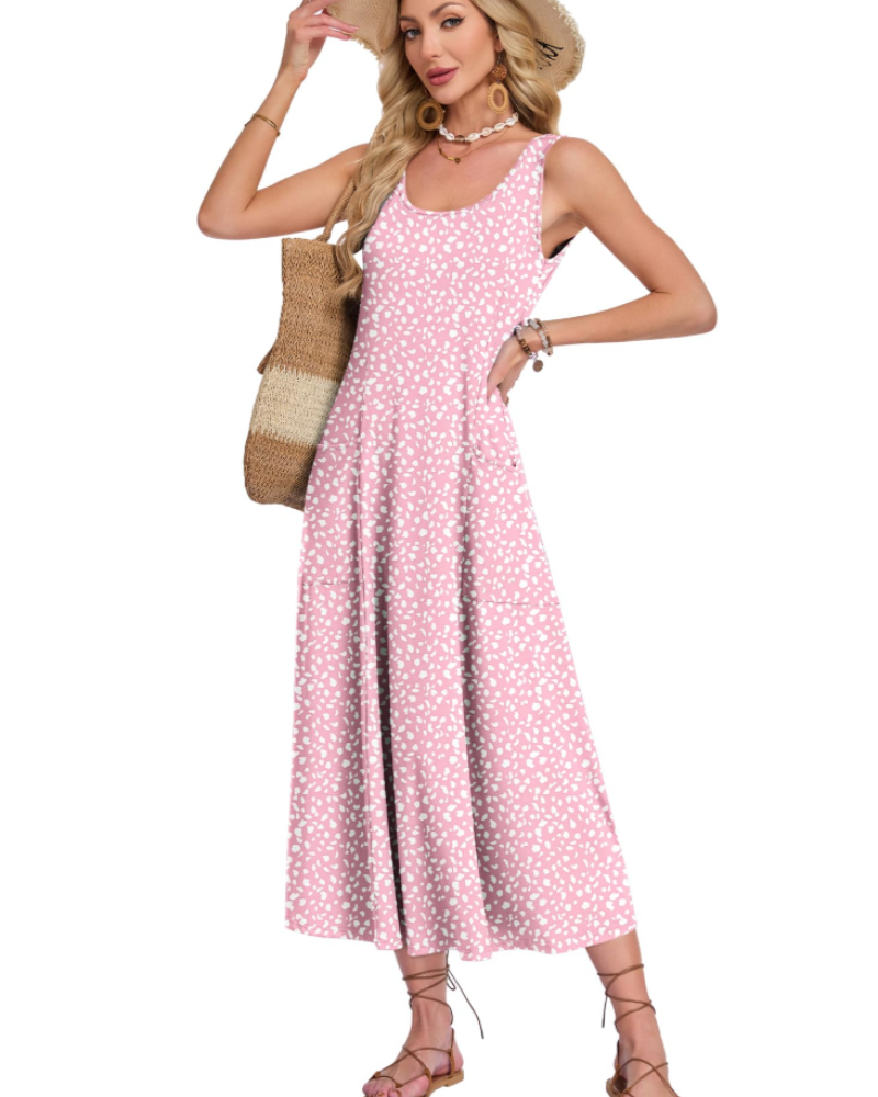 Isabella Vestido Maxi Mujer – Sin Mangas, Cuello U, Corte Línea A y Bolsillos