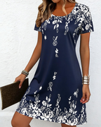 Adeline Vestido Midi Mujer – Manga Corta, Estampado, Cuello Redondo y Corte Cómodo