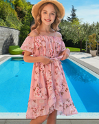 Maisie Vestido Niña Chifón Floral – Tirantes Ajustables, Cinturón y Largo Rodilla