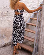 Marina Vestido Midi Mujer – Floral Margarita, Sin Tirantes, Fruncido y Abertura