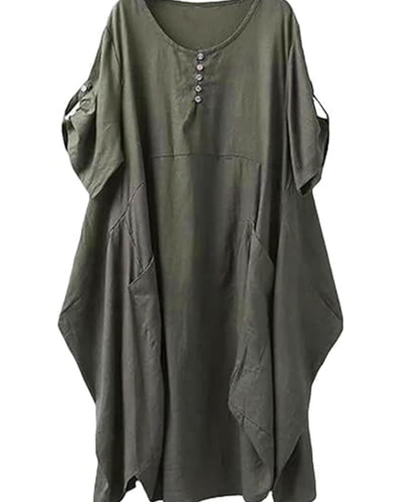 Robe T-shirt Marina Femme – Mélange de Lin, Grandes Poches et Boutons