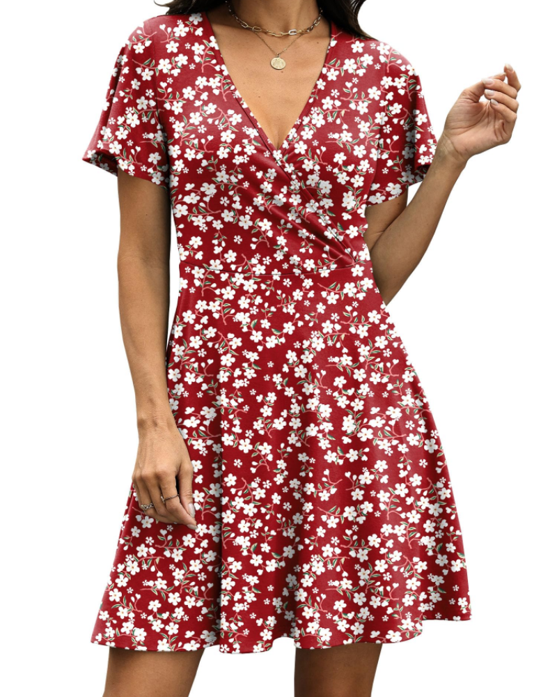 Lydia Vestido Mujer – Diseño Cruzado con V-Cuello y Mangas con Volantes