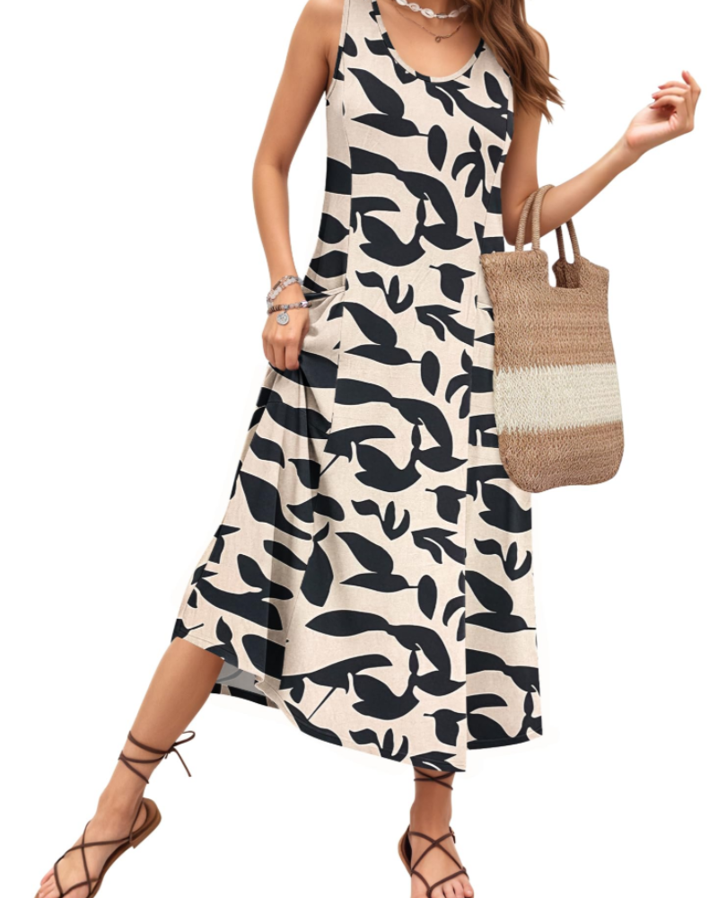 Isabella Vestido Maxi Mujer – Sin Mangas, Cuello U, Corte Línea A y Bolsillos