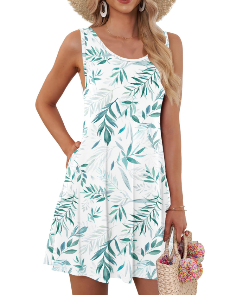 Dahlia Vestido Mujer – Floral Sin Mangas, Corte Swing y Bolsillos Laterales