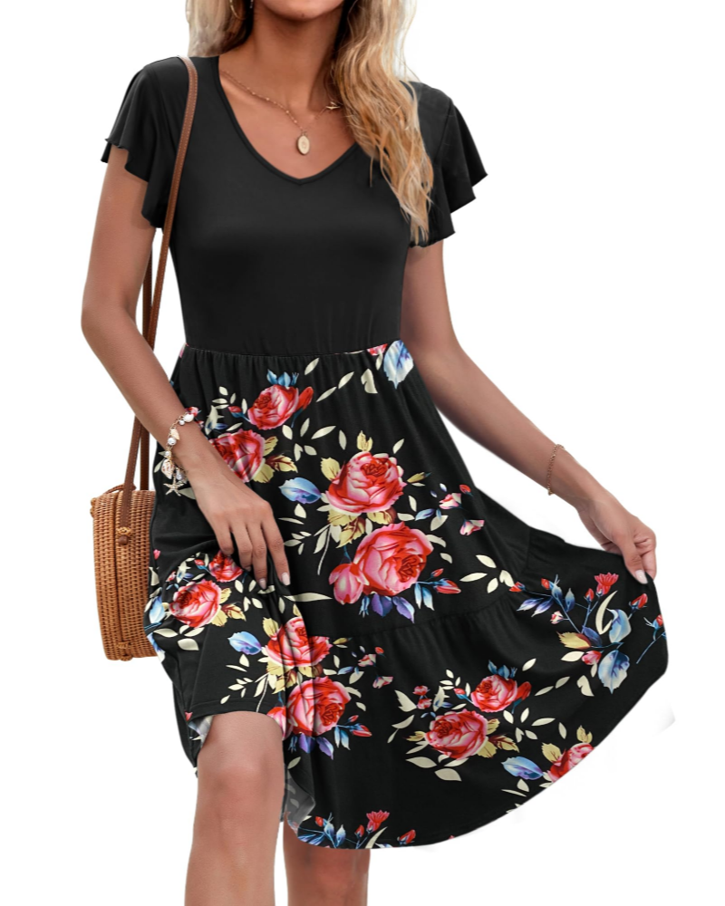 Scarlett Vestido Mujer – Corte A-Line con V-Cuello, Volantes y Bolsillos
